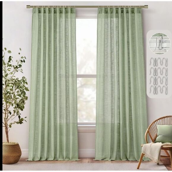Other - Sage Green Linen Curtains 120 Inches‎ Long 2 Panels for Bedroom